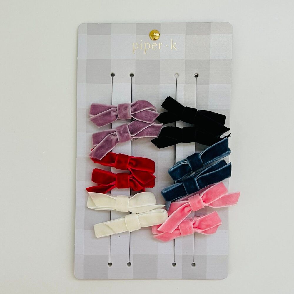 PIPER K Multi Color Velvet Small Bow Ribbon Hair Clips,  Set of 12